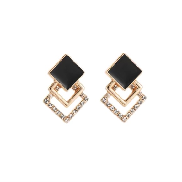 New Modern Gold plated Geometrical Drop Earrings - Picture 2 of 5